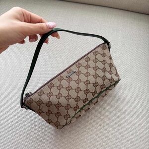 Gucci Beige GG Canvas Mini Shoulder Bag with Green Trim